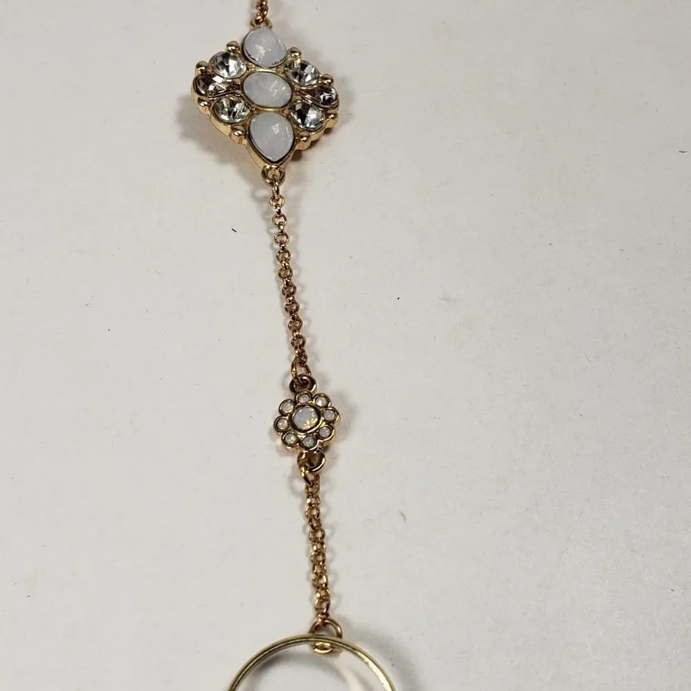 Vintage Gold Chain Necklace with 4 Rings & Pearl Crystal Pendant -  Bracelet